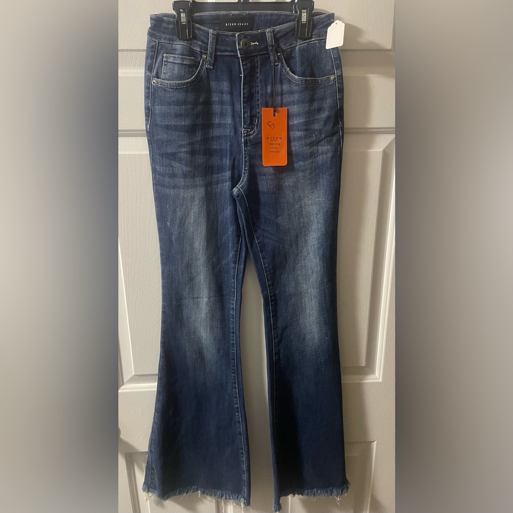 Risen High Rise Vintage Frayed Hem Flare Jean